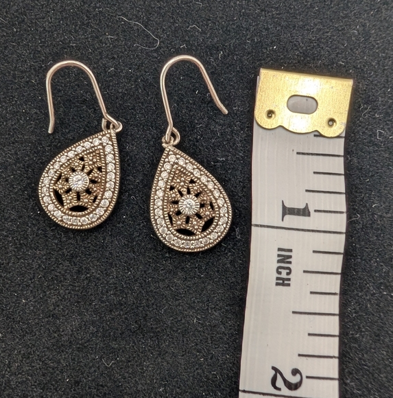 Silver Teardrop Earrings Rhinestone Drop Earrings 925 Silver - Picture 6 of 6